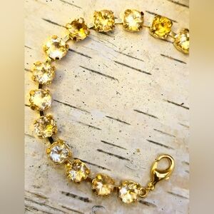 Natural Yellow Citrine 10.5  Total Carats In Classic Gold Plated Tennis Bracelet